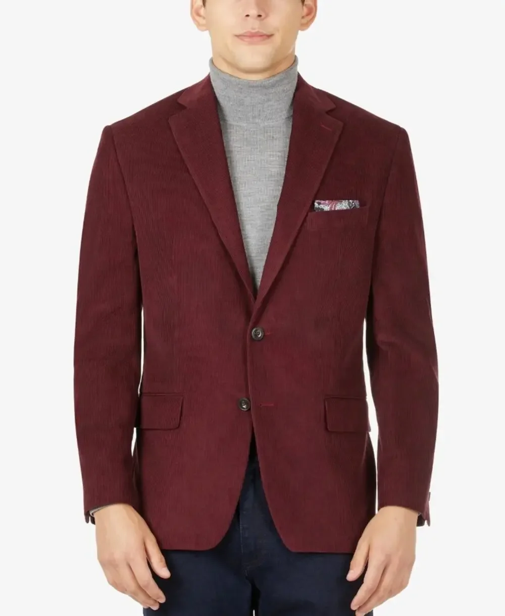 Michael Kors Sport Coat Men's Classic Corduroy Cotton Burgundy Blazer Size 38S